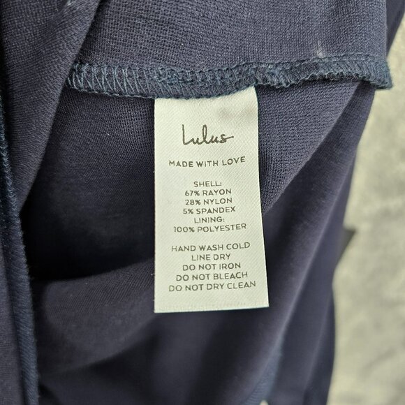 Lulus How Much I Care Off Shoulder Midi Dress L Navy Blue Trumpet Hi Low Hem New - Picture 8 of 14